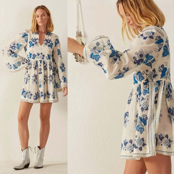 NEW Alix of Bohemia Silvie China Panel Floral Lined Mini Dress Royal Size: Large - Picture 7 of 7